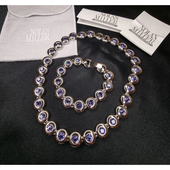 Vintage Nolan Miller 1999 Glamour Collection Silver-Tone Necklace & Bracelet Set - Picture 1 of 7